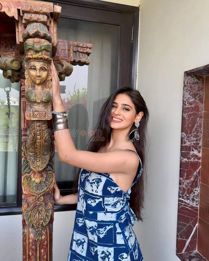 Attractive Prakriti Pavani in an Indigo Printed Dress Photos 04