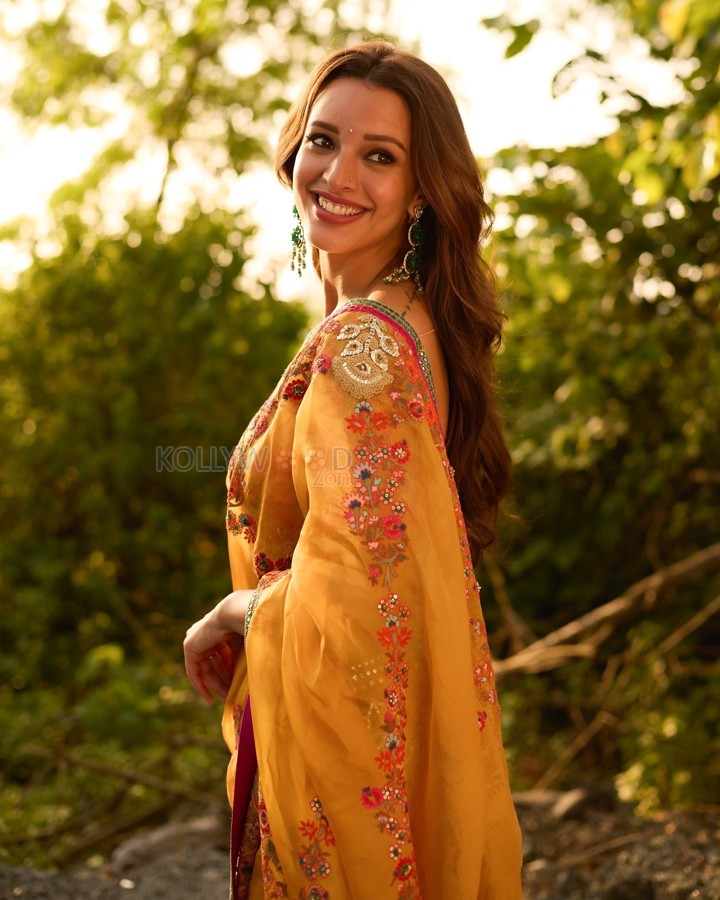 Dream Girl Tripti Dimri in a Yellow Embroidered Saree with a Pink Embroidered Blouse Photos 06