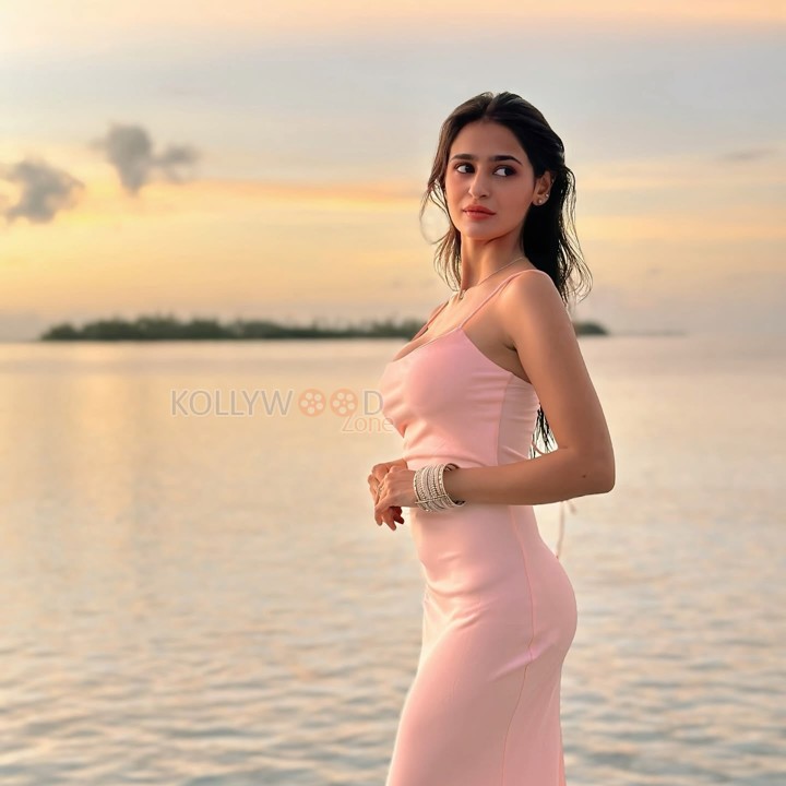 Tempting Prakriti Pavani in a Pink Sleeveless Bodycon Dress at the Beach Photos 02