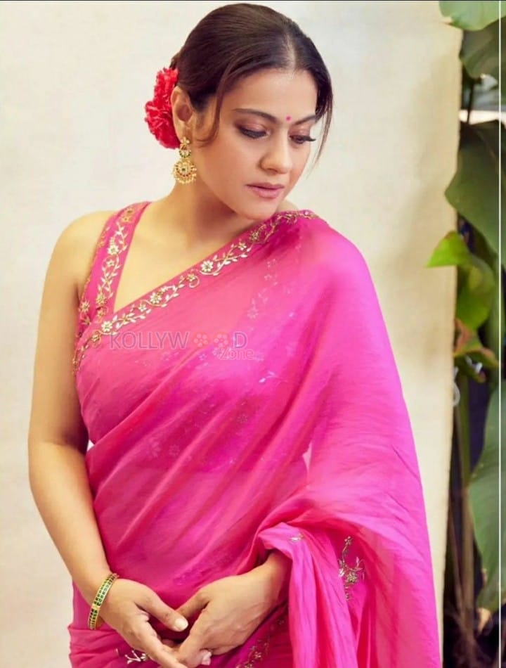 Actress Kajol Devgn in an Embroidered Border Georgette Saree Photos 02