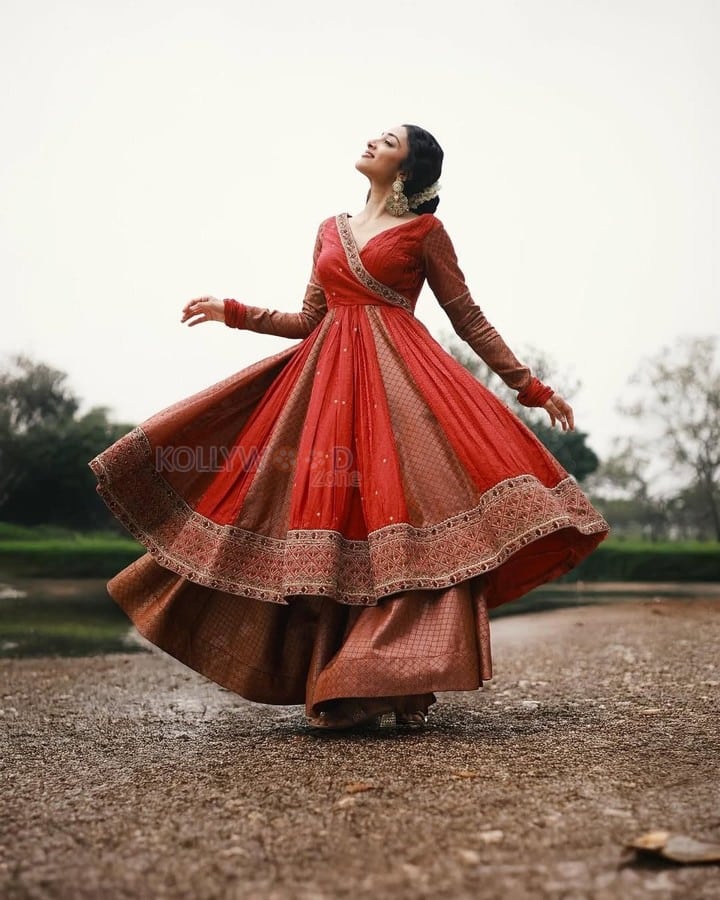 Kannappa Actress Preity Mukhundhan in a Maroon Designer Lehenga Photos 05