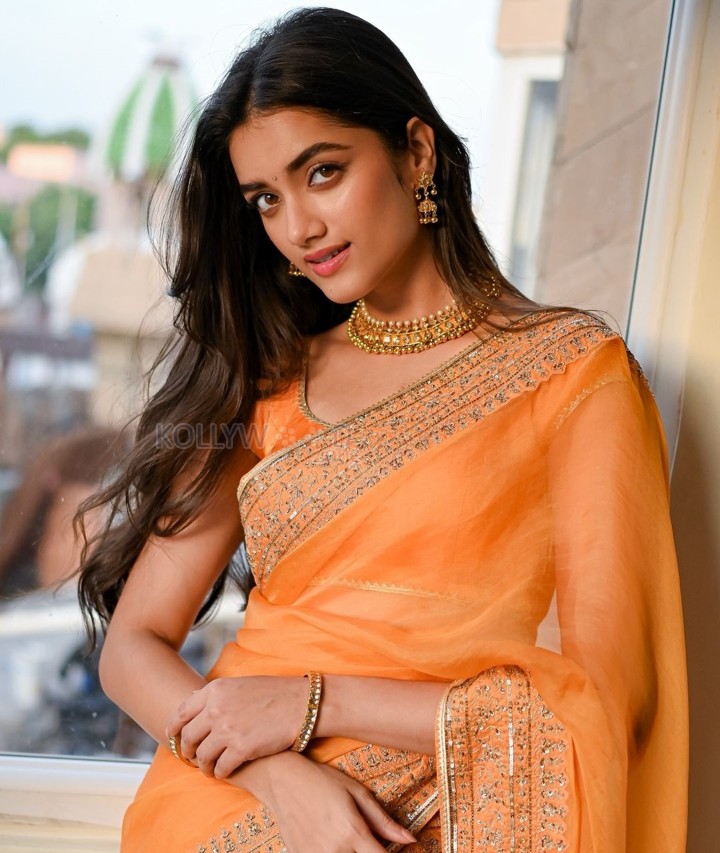 Mr Bachchan Heroine Bhagyashri Borse in an Orange Saree Photos 02