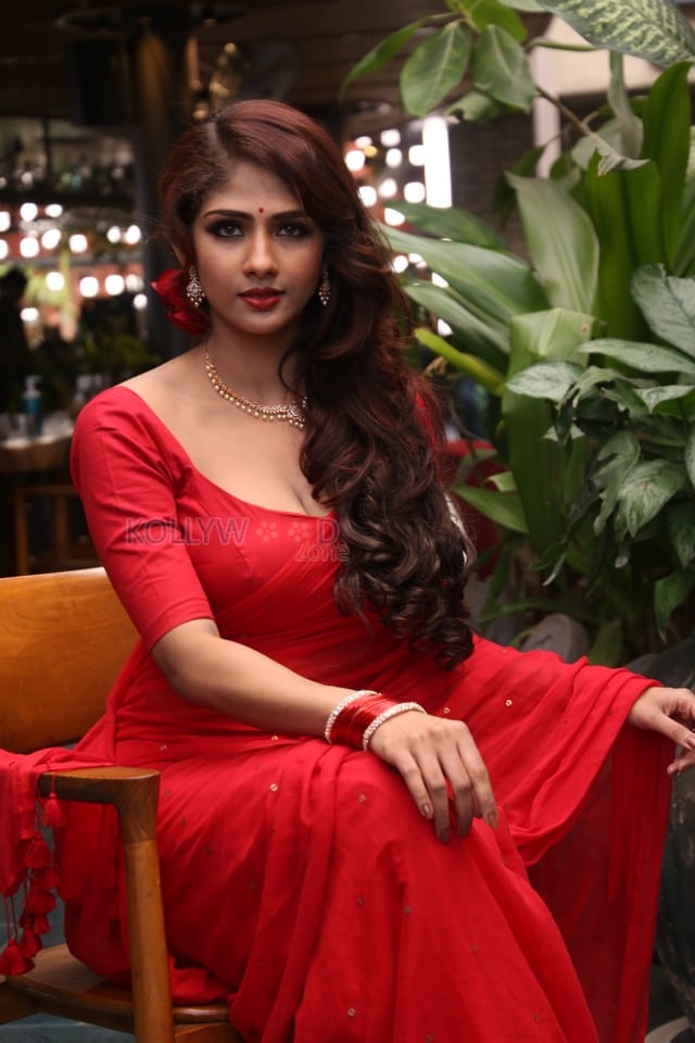 Saaree Movie Heroine Aaradhya Devi Red Saree Photos 09