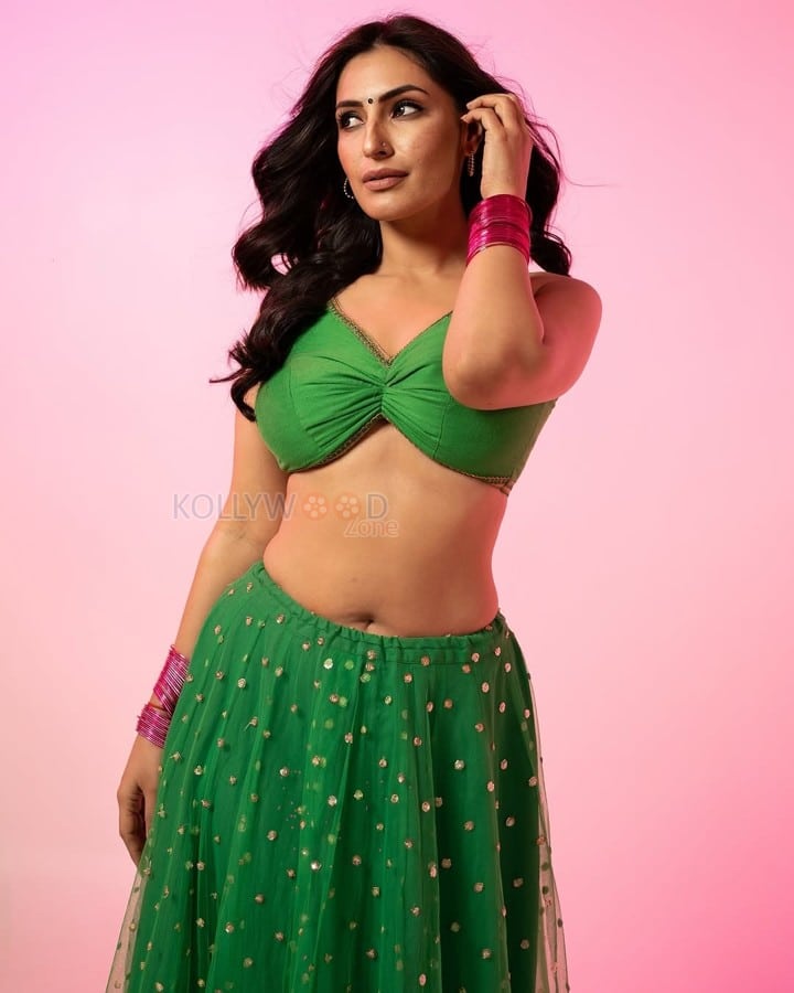 Badass Ravikumar Actress Shivangi Verma in Green Lehenga Photos 03
