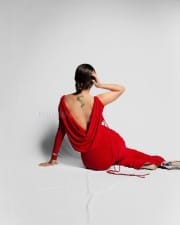 Desirable Avneet Kaur in a Red Long Sleeve Backless Gown for Valentines Day Photos 01