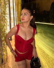 Hot Avneet Kaur in a Red Corset Top and Red Mini Shorts Photos 03