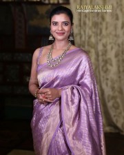 Actress Aishwarya Rajesh in a Purple Silk Saree with a Sleeveless Blouse Pictures 04