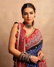 Actress Kriti Sanon in a Red and Blue Saree Photos 01