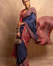 Actress Kriti Sanon in a Red and Blue Saree Photos 03