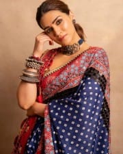 Actress Kriti Sanon in a Red and Blue Saree Photos 04