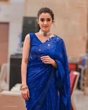 Actress Malvika Sharma in a Blue Sequin Saree at Bhimaa Thanks Meet Photos 02
