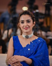 Actress Malvika Sharma in a Blue Sequin Saree at Bhimaa Thanks Meet Photos 03