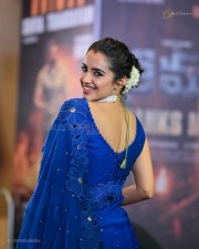 Actress Malvika Sharma in a Blue Sequin Saree at Bhimaa Thanks Meet Photos 07