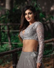 Actress Yashika Aannand in a Pastel Hued Net Lehenga with Golden Polka Dots with a Full Sleeve Blouse Pictures 02