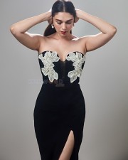 Beautiful Aditi Rao Hydari in a Floral Black Strapless Gown Photos 05