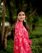 Beautiful Keerthy Suresh in a Pink Anarkali with Floral Dupatta Photos 03