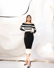 Beautiful Kriti Sanon in a Black and White Ribbed Knit Bodycon Dress Photos 02