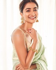 Beautiful Pooja Hegde in a Mint Silk Saree Photo 01