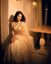 Beautiful Pooja Hegde in a Shimmery Golden Saree Pictures 03