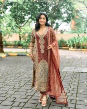 Beautiful Rashmika Mandanna in a Red and Golden Embroidered Kurta Set Photos 07