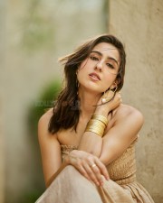 Beautiful Sara Ali Khan in a Cream Strapless Maxi Dress Photos 08