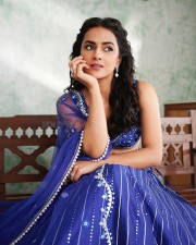 Beautiful Shraddha Srinath in a Blue Sunflower Lehenga Photos 02