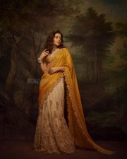 Beauty Queen Raashii Khanna in a Golden Blouse and Silver Skirt Half Saree Photos 06