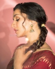 Bollywood Beauty Shraddha Kapoor in a Red Saree with Long Braid Hairstyle Photos 01