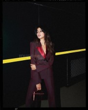 Boss Beauty Janhvi Kapoor in a Burgundy Pant Suit Photos 05