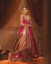 Captivating Kriti Sanon in a Pink Anarkali with Golden Tissue Dupatta Photoshoot Pictures 02