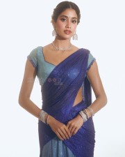 Devara Heroine Janhvi Kapoor in a Blue Half Saree with Matching Light Blue Skirt Photos 01