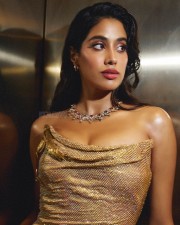 Devara Heroine Janhvi Kapoor in a Golden Bodycon Dress Pictures 05