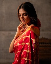 Dusky Sexy Beauty Malavika Mohanan in a Red Silk Saree Pictures 04