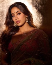 Elegant Janhvi Kapoor in a Sheer Teal and Pink Saree Photos 04