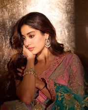 Elegant Janhvi Kapoor in a Sheer Teal and Pink Saree Photos 05