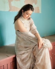 Elegant Kajal Aggarwal in an Off White Sharara with Pearl and Floral Embroidery Photos 03