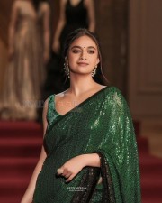 Elegant Keerthy Suresh in a Green Shimmery Saree with Sleeveless Blouse Photos 02