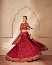 Elegant and Classy Raashi Khanna in a Embellished Maroon Lehenga Photos 04