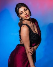 Game Changer Beauty Yashika Aannand in a Red Wine Saree with a Black Sleeveless Blouse Pictures 01