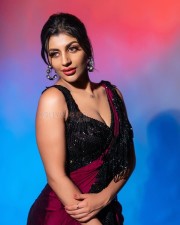 Game Changer Beauty Yashika Aannand in a Red Wine Saree with a Black Sleeveless Blouse Pictures 03