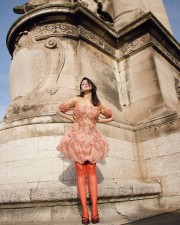 Glamorous Pranitha Subhash in a Peach Off Shoulder Dress with Orange Stockings Photos 06