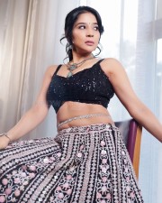 Glamorous Sakshi Agarwal in a Black Floral Lehenga Photos 07