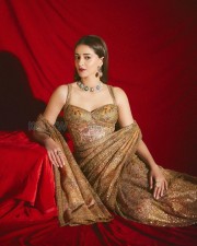 Gorgeous Ananya Panday in a Golden Saree with a Corset Style Blouse Pictures 04