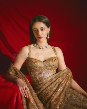 Gorgeous Ananya Panday in a Golden Saree with a Corset Style Blouse Pictures 05