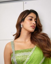 Gorgeous Janhvi Kapoor in a Neon Green Saree and Sequin Bralette Blouse Pictures 02