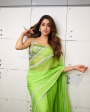 Gorgeous Janhvi Kapoor in a Neon Green Saree and Sequin Bralette Blouse Pictures 04