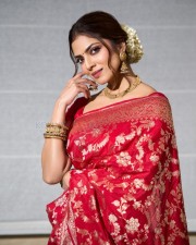 Gorgeous Malavika Mohanan in a Red Silk Saree Photo 01