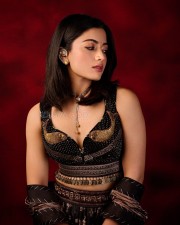 Gorgeous Rashmika Mandanna in a Black and Gold Lehenga Choli Photos 02