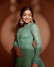 Gorgeous Rashmika Mandanna in a Embroidered Mint Green Anarkali Suit Pictures 02