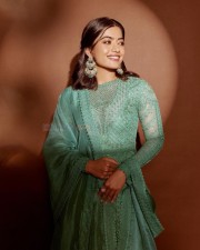 Gorgeous Rashmika Mandanna in a Embroidered Mint Green Anarkali Suit Pictures 03